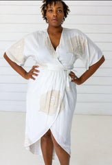 Peacock Maxi Wrap Dress in White + Gold | Boutique In USA, Dresses, $ 180.00, A Moment Of Now™