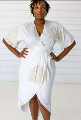 Peacock Maxi Wrap Dress in White + Gold | Boutique In USA, Dresses, $ 180.00, A Moment Of Now™