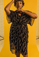 Stylized Feather Twisted Midi in Black + White | Boutique In USA, Dresses, $ 160.00, A Moment Of Now™
