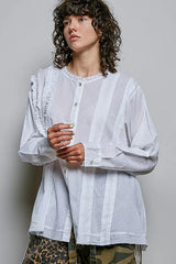 Ivory Lightweight Ruffle Trim Round Neck Woven Shirt | Boutique In USA, Shirts, $ 69.00, A Moment Of Now™