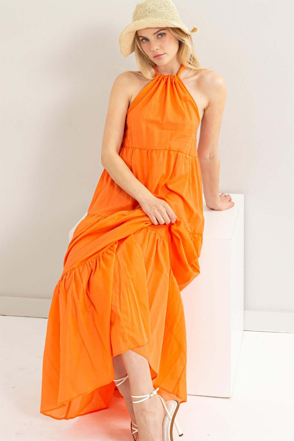 Orange Halter Neck Cover Up Maxi Dress for Summer Style, Dresses, $ 38.00, A Moment Of Now™
