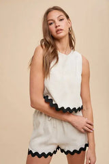 Charming Cream Ric Rac Trim Top & Shorts Set, Outfit Sets, $ 55.00, A Moment Of Now™