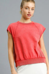 Red Round Neck Cap Sleeve Sweatshirt Top, Sweatshirts, $ 55.00, A Moment Of Now™