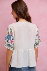 Floral Embroidered Baby Doll Blouse Top | Boutique In USA, Blouses, $ 49.00, A Moment Of Now™