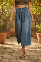 Blue Pleated Washed Denim Skirt With Front Slit | Boutique In USA, Skirts, $ 69.00, A Moment Of Now™