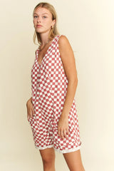 Stylish White Red Plus Size Sleeveless Plaid Romper, Rompers, $ 50.00, A Moment Of Now™