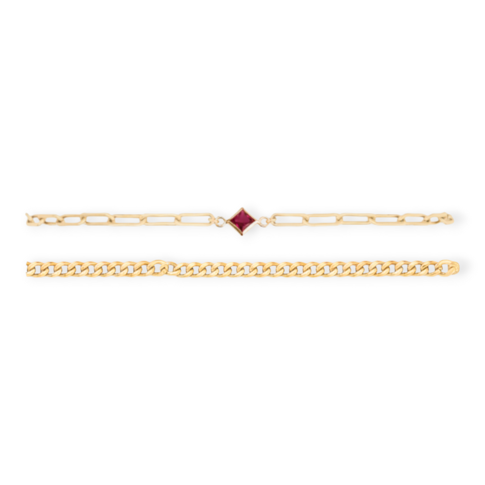 Birthstone Gabi Curb Bracelet Stack | 14K Gold Filled, Bracelets, $ 128.00, A Moment Of Now™