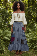 POL Charcoal Printed Patchwork Embroidered Ruffled Maxi Skirt, Skirts, $ 69.00, A Moment Of Now™