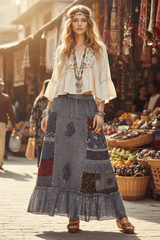 POL Charcoal Printed Patchwork Embroidered Ruffled Maxi Skirt, Skirts, $ 69.00, A Moment Of Now™
