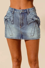 Blue Bow Knot Pocket Denim Mini Skirt | Boutique In USA, Skirts, $ 59.00, A Moment Of Now™