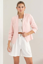 Blush Pink Open Front Ruched Sleeve Blazer, , $ 35.00, A Moment Of Now™