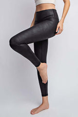 Black PU Chintz Full-Length Leggings - Stylish & Chic, Leggings, $ 44.95, A Moment Of Now™