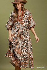 Brown Abstract Print Midi Dress | Boutique In USA, Dresses, $ 69.00, A Moment Of Now™