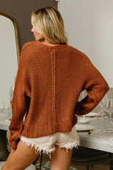 Cinnamon Brown V-Neck Cable Knit Sweater, Sweaters, $ 50.00, A Moment Of Now™