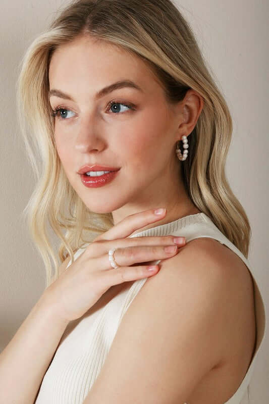 Natural Pearl Hoop Ring & Earring Jewelry Set, Jewelry Sets, $ 24.95, A Moment Of Now™