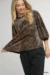 Chic Leopard Round Neck Three-Quarter Sleeve Blouse, Blouses, $ 48.00, A Moment Of Now™