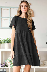 Black Swiss Dot Short Sleeve Tiered Mini Dress, Dresses, $ 39.00, A Moment Of Now™