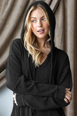 Black Ribbed Long Sleeve Hooded Dress | Cozy Style, Dresses, $ 47.00, A Moment Of Now™