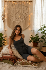 Black Stone Washed Ribbed Seamless Romper