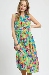 Green Ruffled Hem Printed Sleeveless Midi Dress, Dresses, $ 75.00, A Moment Of Now™