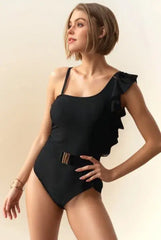 Black One Shoulder Ruffle One Piece Swimsuit, Swimsuits, $ 45.00, A Moment Of Now™