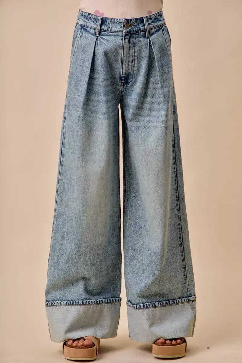 SO ME Mid Rise Plated Wid Leg Denim Jean | Boutique In USA, Jeans, $ 68.00, A Moment Of Now™