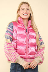 Pink Shiny Metallic Zip Up Puffer Vest, Puffer Vests, $ 49.00, A Moment Of Now™