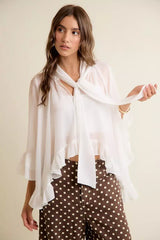 White Sheer Ruffle Bell Sleeves Bow Tie Flowy Blouse Top | Boutique In USA, Tops, $ 55.00, A Moment Of Now™