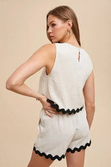 Charming Cream Ric Rac Trim Top & Shorts Set, Outfit Sets, $ 55.00, A Moment Of Now™