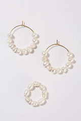 Natural Pearl Hoop Ring & Earring Jewelry Set, Jewelry Sets, $ 24.95, A Moment Of Now™