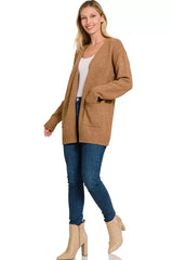 Camel Brown Open Front Sweater Cardigan | Boutique In USA, Cardigans, $ 48.00, A Moment Of Now™