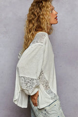 Chic White V-Neck Long Sleeve Blouse with Lace Detail, Tops, $ 65.00, A Moment Of Now™