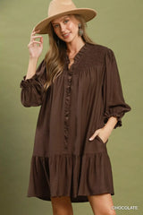 Brown Smocked Ruffle Detail Tiered Mini Dress | Boutique In USA, Dresses, $ 59.00, A Moment Of Now™
