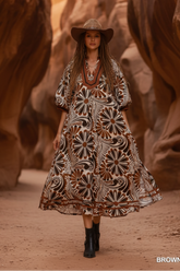 Brown Abstract Print Midi Dress