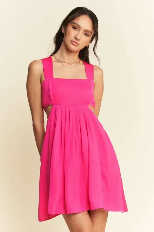 Hot Pink Washed Satin Cutout Bandeau Mini Dress, Dresses, $ 59.00, A Moment Of Now™
