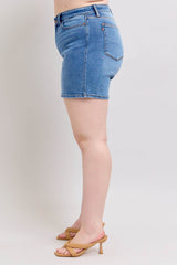 Plus Size Medium Blue Double Button Denim Shorts, Shorts, $ 59.00, A Moment Of Now™