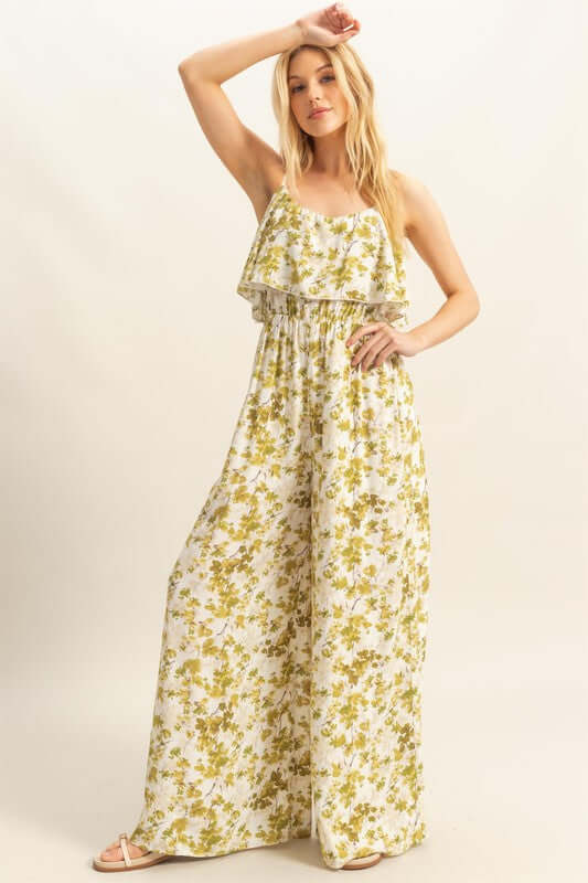 Yellow Green Floral Print Jumpsuit - Stylish Comfort, Jumpsuits, $ 47.00, A Moment Of Now™