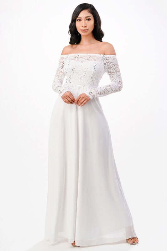 Elegant Plus Size Long Lace Sleeve Chiffon Gown, Dresses, $ 126.00, A Moment Of Now™