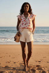 Pink Floral Flutter Sleeve Blouse with Tassel Tie | POL Fashion, Blouses, $ 63.00, A Moment Of Now™
