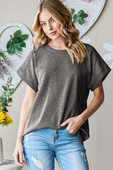 Charcoal Grey Short Sleeve Round Neck T-Shirt, Tops, $ 37.00, A Moment Of Now™