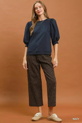 Navy Blue Puff Sleeve Round Neck Sweatshirt | Boutique In USA, Sweatshirts, $ 49.00, A Moment Of Now™