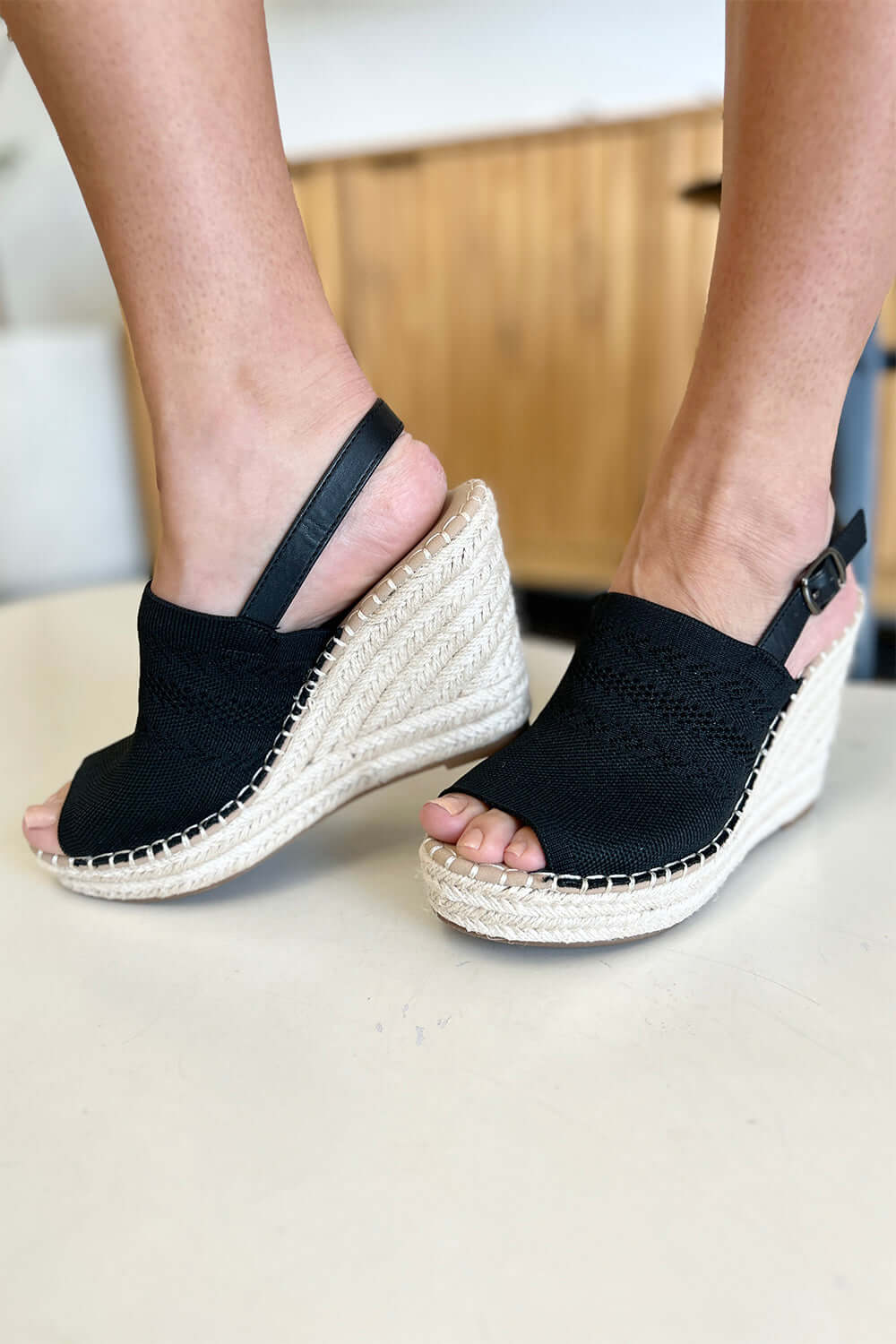 Black Peep Toe Platform Espadrille High Heel Sandals, Heeled Sandals, $ 39.00, A Moment Of Now™