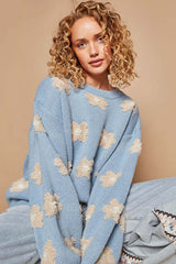 Cornflower Blue Daisy Pattern Sweater - Trendy & Cozy, Sweaters, $ 49.00, A Moment Of Now™