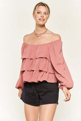 Tiered Flounce Blouse JJT5023P - Stylish Chiffon Design, Blouses, $ 59.00, A Moment Of Now™