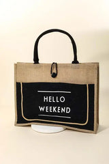 Hello Weekend Burlap Large Tote Shoulder Bag, Shoppers, $ 25.00, A Moment Of Now™