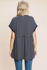 Black and White Striped Button Front Baby Doll Top, Tops, $ 25.00, A Moment Of Now™