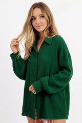 Green Oversized Wrinkled Gauze Button Up Shirt Top | Boutique In USA, Tops, $ 45.00, A Moment Of Now™