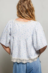 Floral Print Lace Trim Blouse | Boutique In USA, Blouses, $ 65.00, A Moment Of Now™