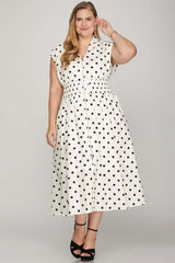 Off White Front Zip Polka Dots Midi Dress, Dresses, $ 69.00, A Moment Of Now™