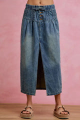 SO ME Pleated Washed Denim Skirt With Front Slit | Boutique In USA, Skirts, $ 69.00, A Moment Of Now™